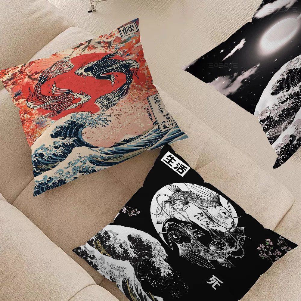 

Japan Scenery Waves Cushion Cover Pillow Cover Decor Pillowcase Printed Cushion Case For Couch