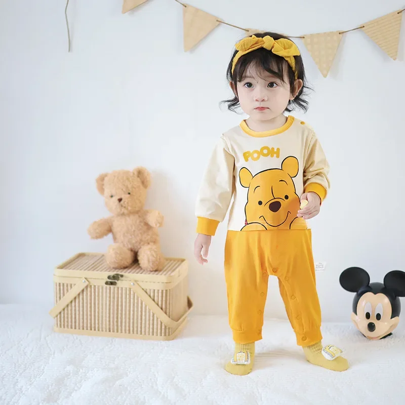 

2024 Disney Winnie Cartoon Newborn Infant Baby Boys Girls Romper Playsuit Overalls Cotton Long Sleeve Jumpsuit Newborn Clothes