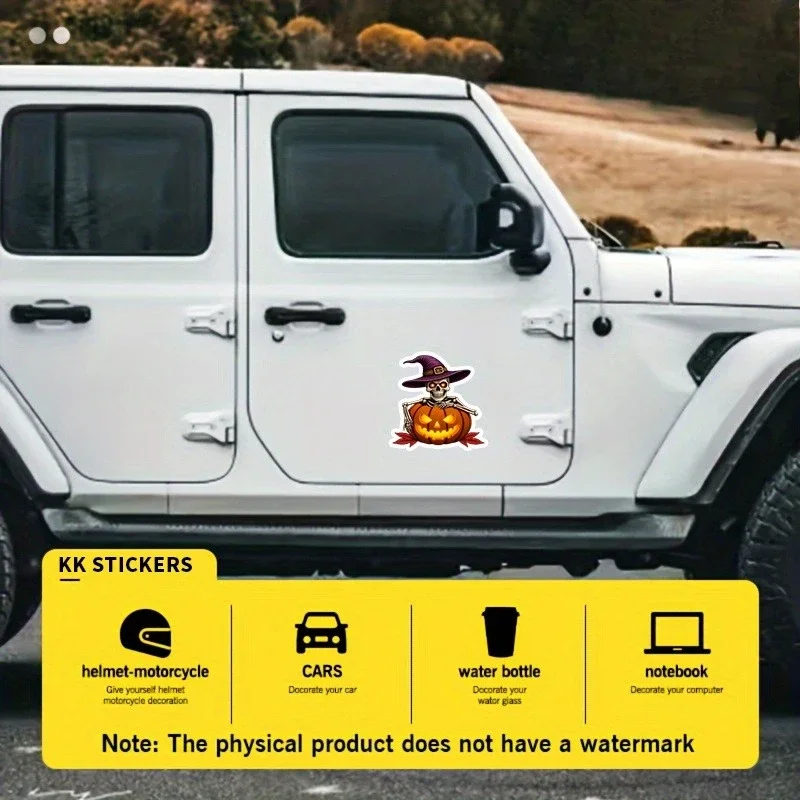 1PC 눈길을 끄는 마녀 해골 및 호박 데칼 - 노트북, 휴대폰, 배낭용 방수 비닐 독특한 스티커