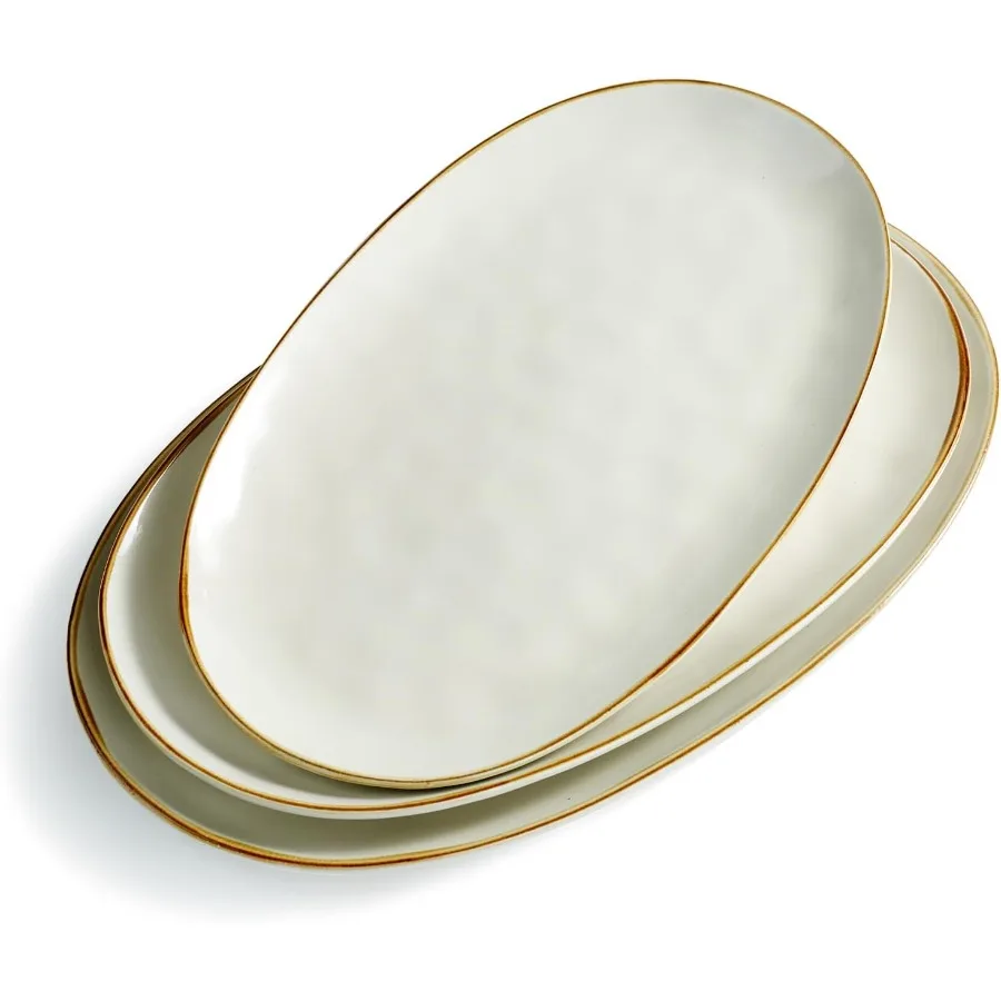 

Oval Serving Platter 15.59 14.3 12.9 Inch for Entertaining Microwave Safe Stoneware Serving Bowls Ideal for Party Food Presenta