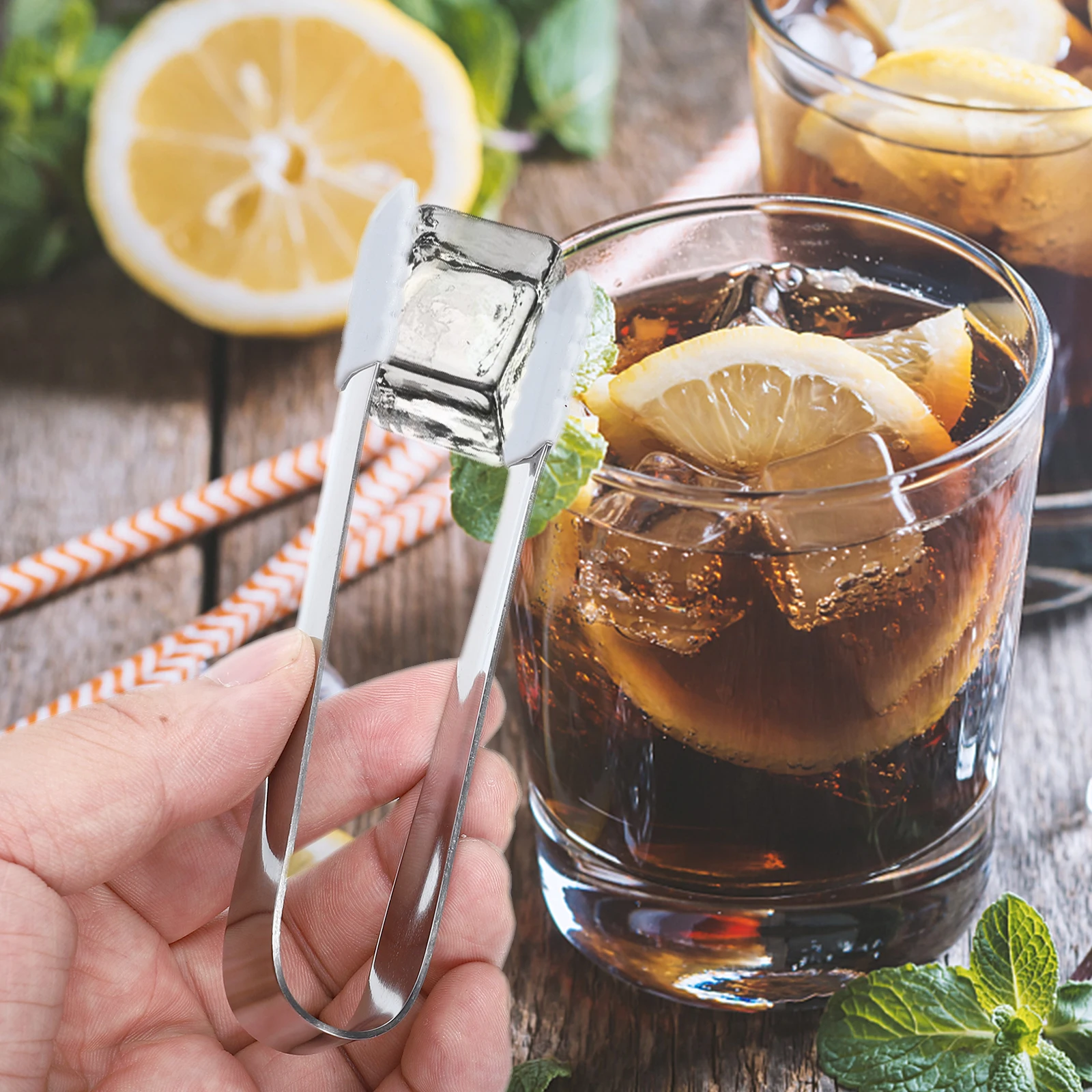 

4pcs Ice Cube Clips Stainless Steel Sugar Tongs Silicone Serving Towel Non slip Kitchen Bar Tools Daily Coffee Cube Sugar