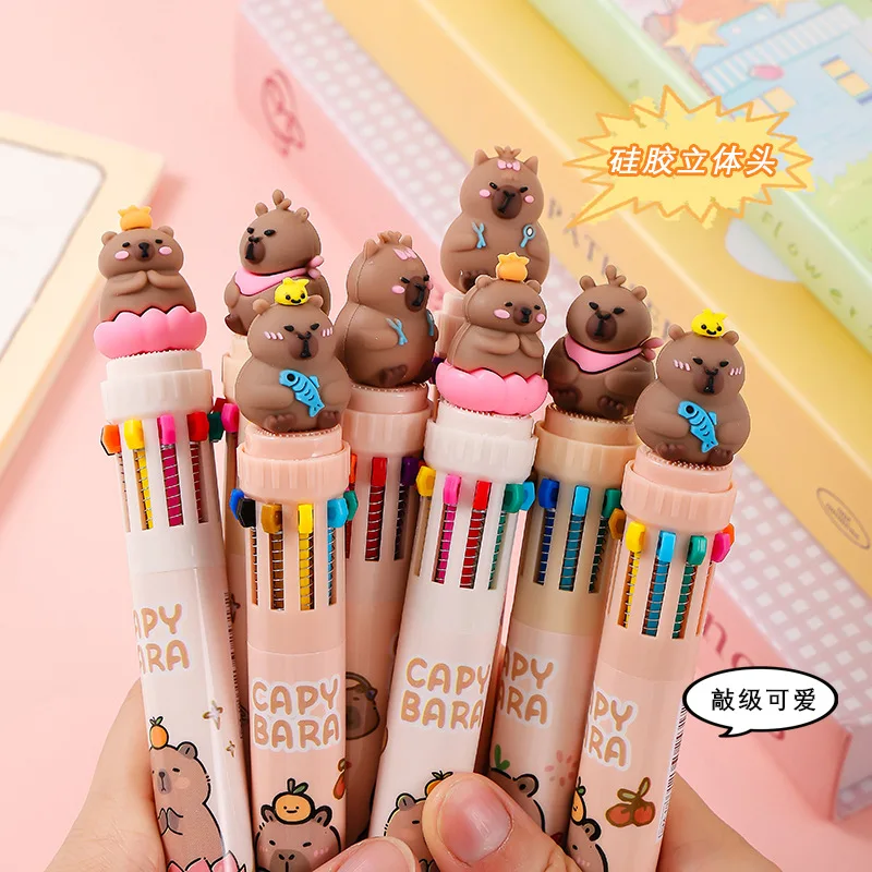 

New Capybara Ballpoint Pen 10 Color 0.5mm Colorful Ink Gel Pens Press Writing Pen Back to School Kawaii Stationery Gift Kids Toy