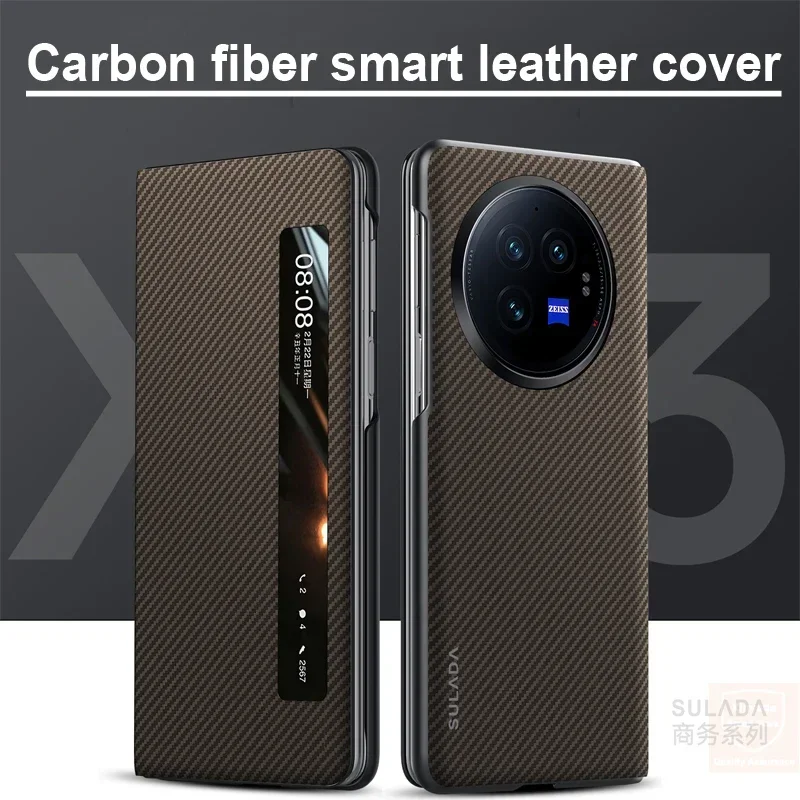 Leather Case For Vivo X Fold3 Pro X Fold 3 Carbon Fiber Flip Smart Phone Case For Vivo X Fold3 Pro 360 Cover Shell Skin Bag Capa