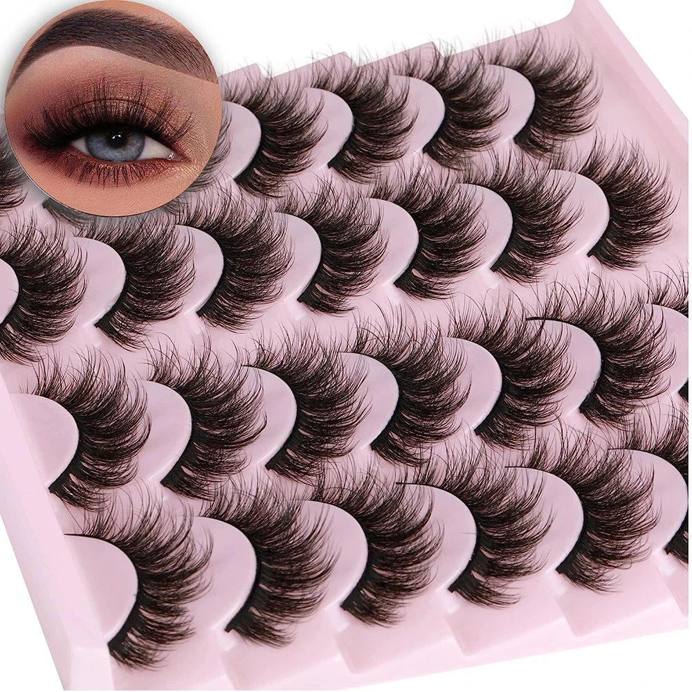14 Pairs Wispy Mink Lashes Fluffy Eye Lashes Natural Look 5D Volume 16mm Fake Eyelashes Pack