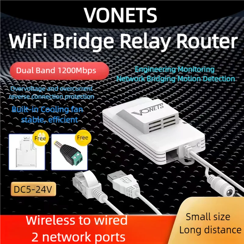 VONETS Dual Band 2.4G+5G WiFi Bridge Router Wireless Repeater Hotspot Signal Cover WiFi to Ethernet Adapter DVR VAP11AC with Fan