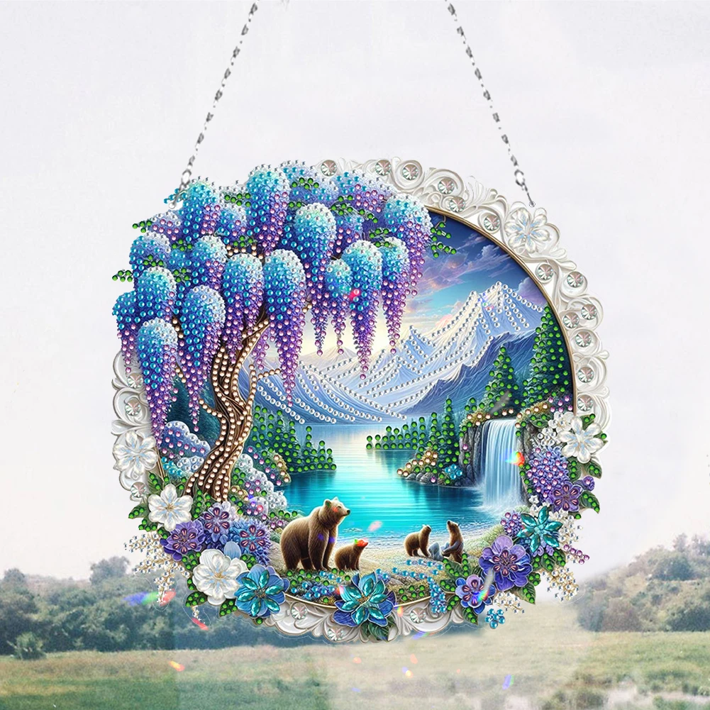 

Landscape Double Sided Effect Diamond Drawing Hanging Ornament Diamond Art Hanging Pendant Home Windows Decor for Kid DIY Craft