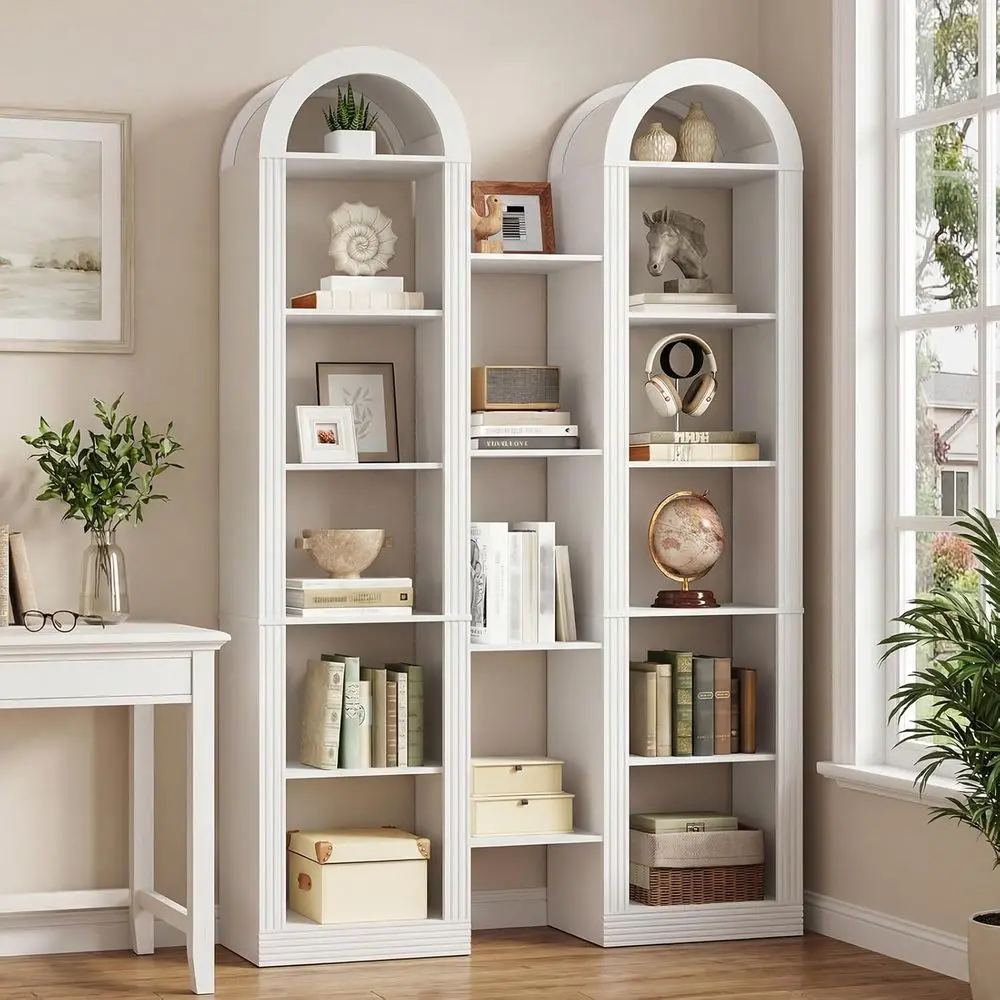 

6-Tier Arched Bookshelf - 74.8 Tall Open Storage Display Shelving Unit for Home Office, Living Room in White