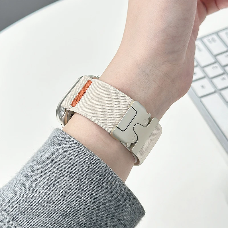 Elastisches Nylonarmband für Apple Watch Band 41–44 mm, 46–42–45 mm, Fallschirmschnalle, Armband, IWatch-Serie 10, 9, 8, 7, 6 SE Ultra 2, 49 mm