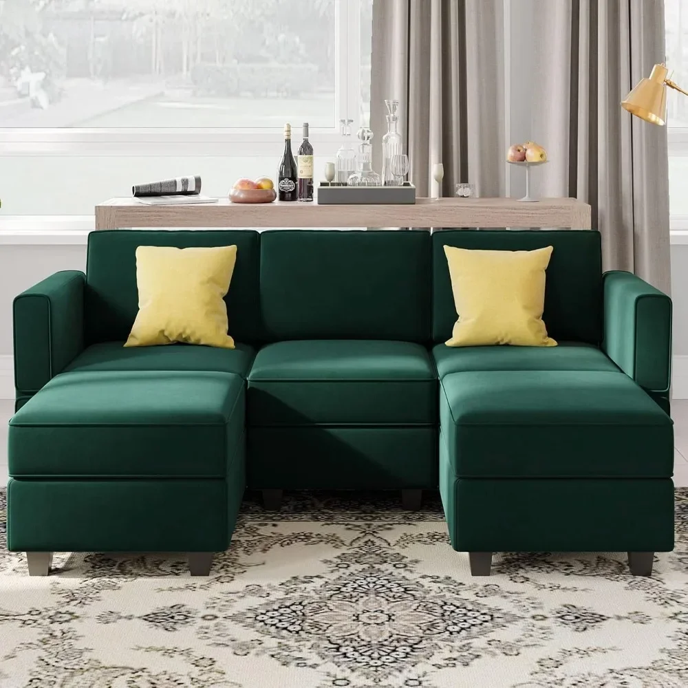 

Modular Sectional Sofa with Double Chaise Velvet U Shaped Sofa Reversible Sectional Couch with Storage