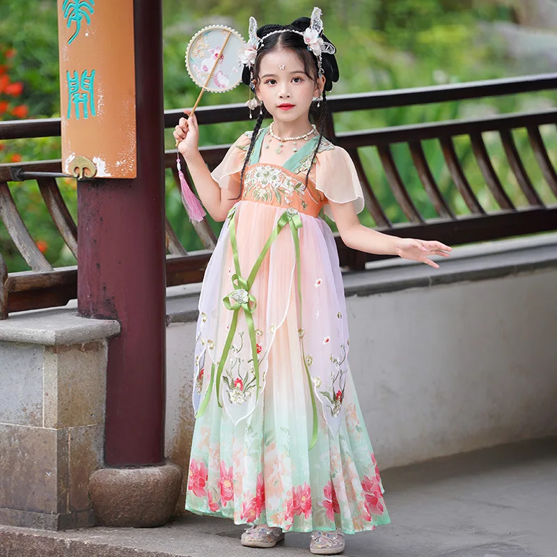 

New Summer Vintage Party Outfit Dance Perform Hanfu Dress Kids Ancient Chinese Traditional Girl Costume Cosplay Hanfu Dress