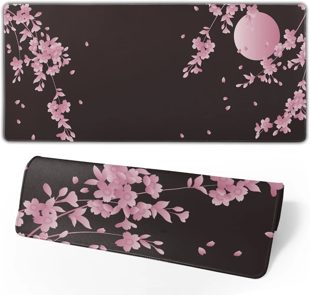 Alfombrilla Ratón Para Juegos Extendida Sakura Flor Cerezo Base De Goma Antideslizante Rosa Grande Borde Cosido Almohadillas