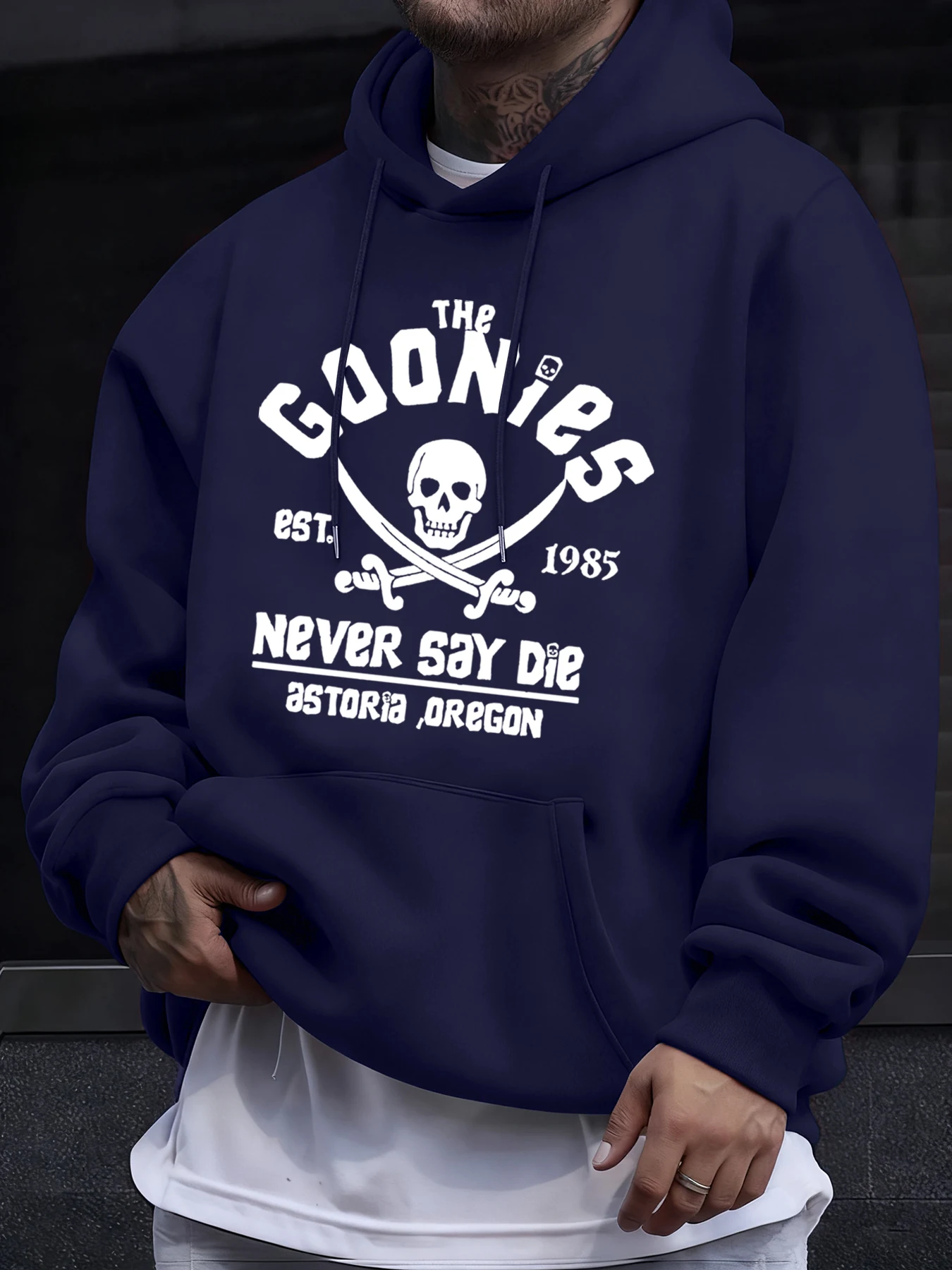 Distressed Goonies Never Say Die Herren-Sweatshirt, modisch, lässig, Kapuzenpullover, weich, locker, Fleece, Herbst, Unisex-Kleidung