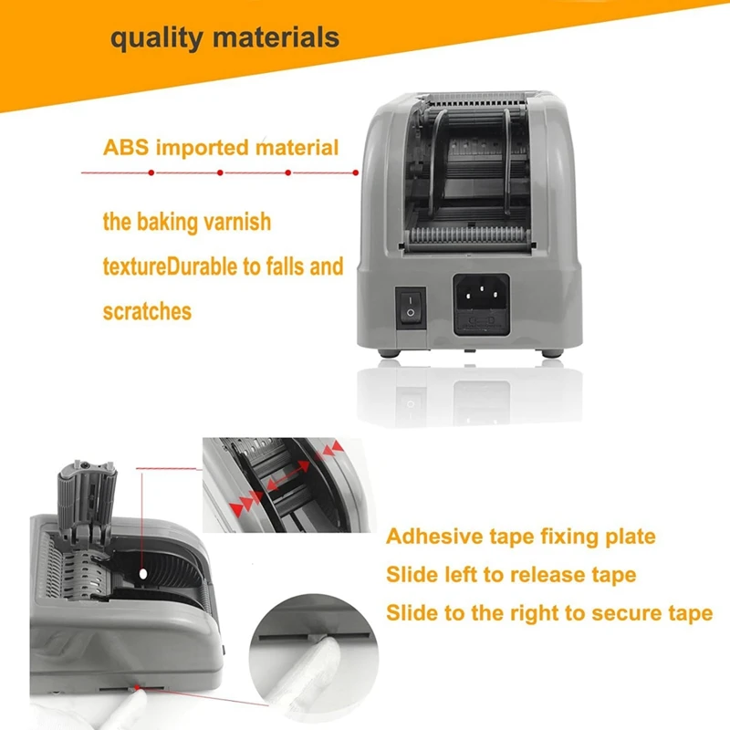 Dispensador automático de cinta, cortador de cinta eléctrico con rueda de silicona, longitud máxima de corte 999 mm, ancho de cinta 6-60 mm enchufe estadounidense