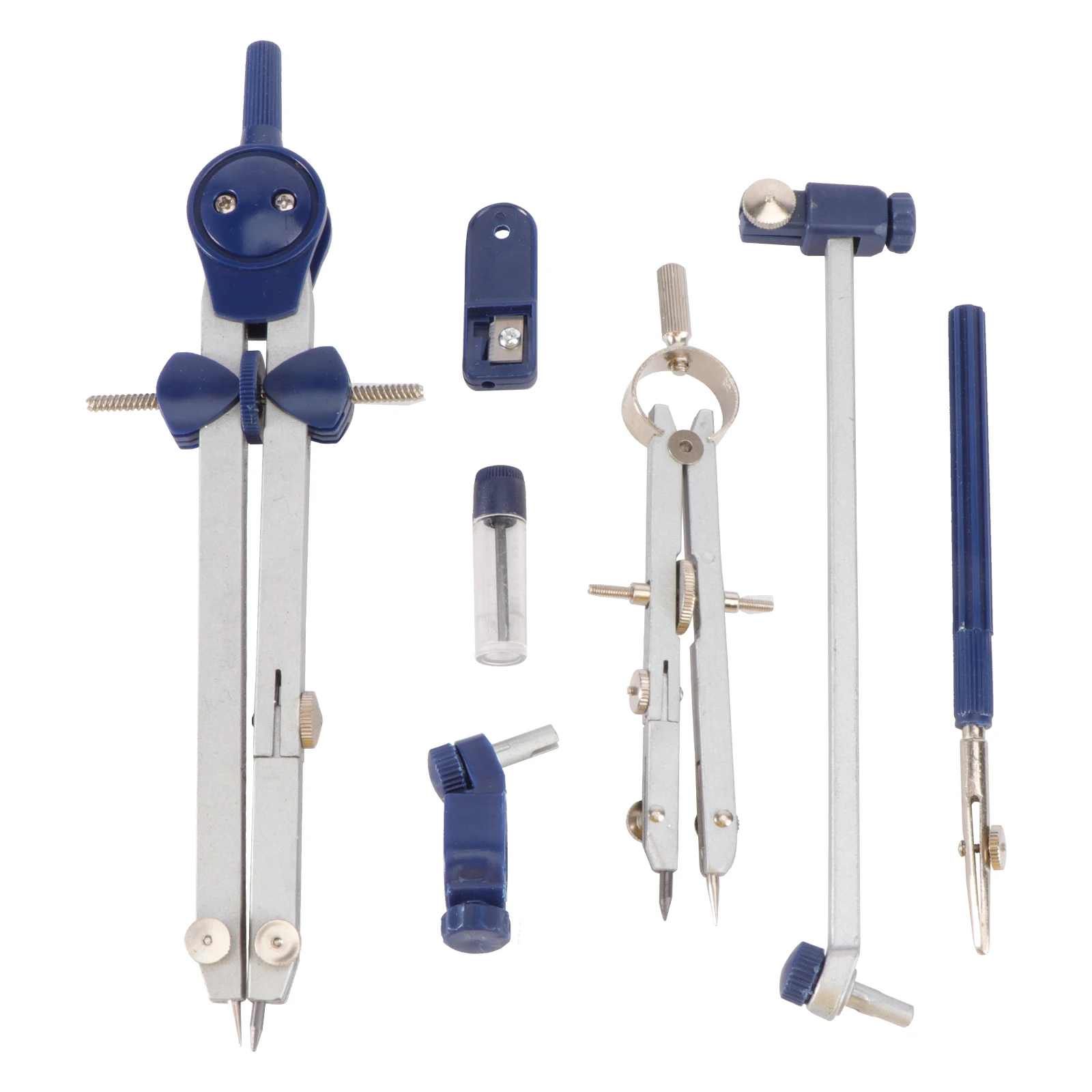 Precision Metal Compass Set Geometry Drawing Tool for Students Screw Mount Lifespan Shiny Coating Storage Case Includes