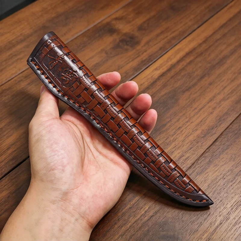 Embossed Woven Pattern Knife Sheath, Decorative Blade Cover with Chinese Character Engraving, Belt Mountable Knife Sleeve for Fi