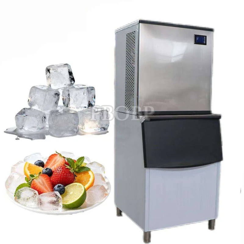 PBOBP 24H Commercial Ice Maker Machine With 2 Water Inlets, Freestanding With 24lbs Storage Bin, Ice Scoop & Water Filter
