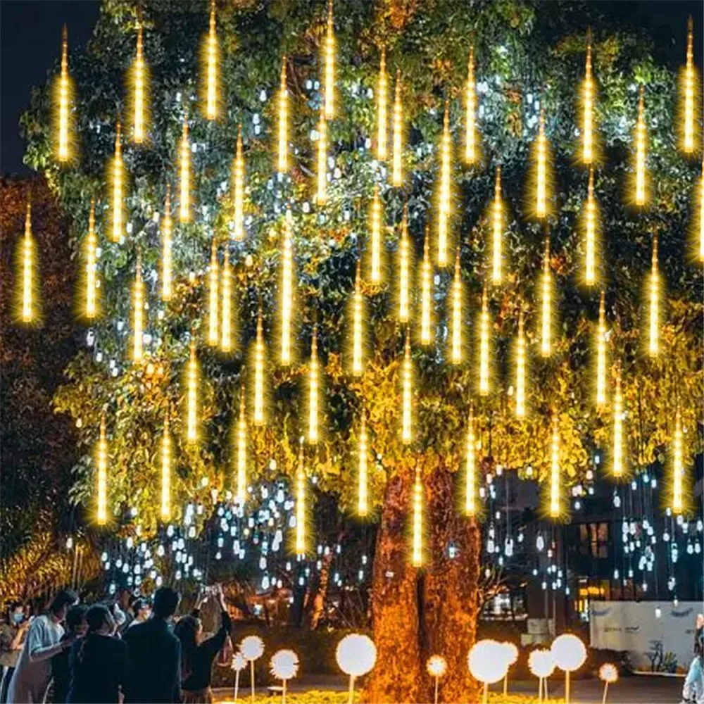 

32/24/16/8 Tube Christmas Light Street Decoration LED Meteor Shower Fairy Lights Outdoor String Garden Garland Light US/EU Plug