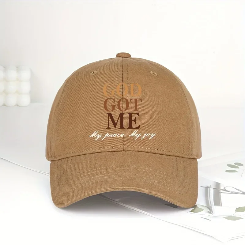 Cool Hippie Curved Brim Baseball Cap, God Got Me Print Premium Trucker Hat, Snapback Hat For Casual Leisure Outdoor Sports