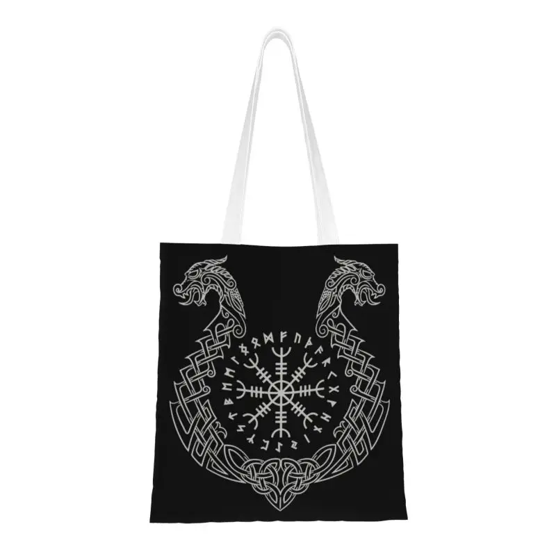 

Reusable Viking Helm Of Awe Shopping Bag Women Shoulder Canvas Tote Bag Durable Norse Compass Grocery Shopper Bags