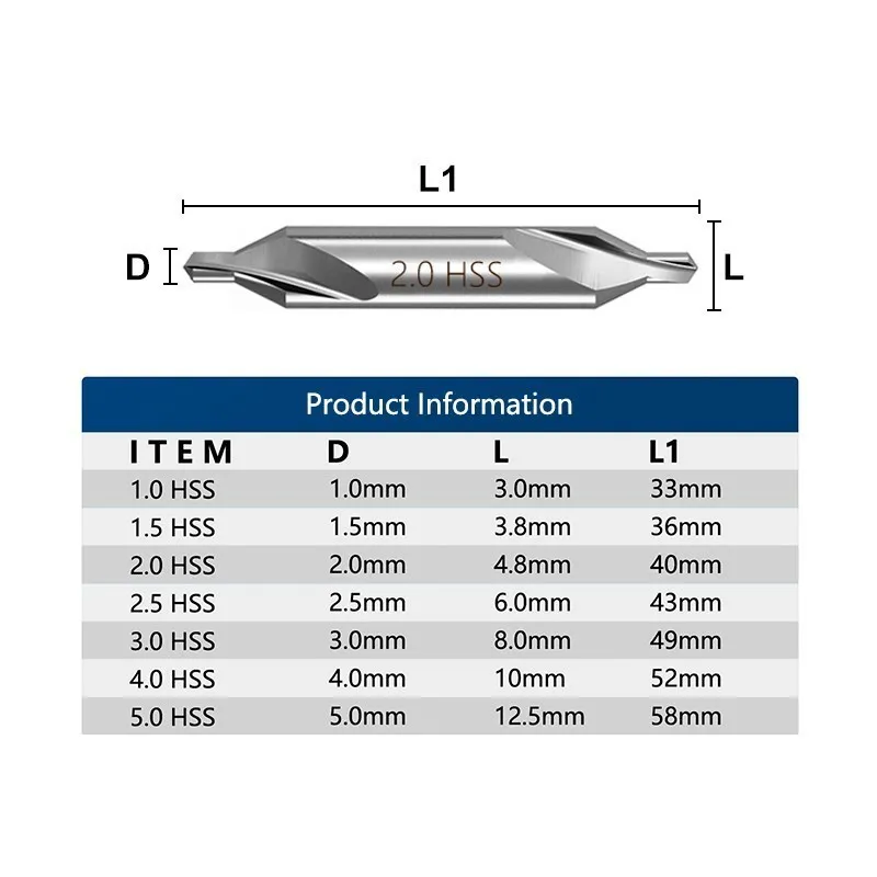 CMCP 1-5Mm HSS Set Bit Bor Pusat Gabungan 60 Derajat Bor Lubang Pengerjaan Logam Bit Bor Lubang Pemotong Logam 4/5/6/7/8/10 Buah