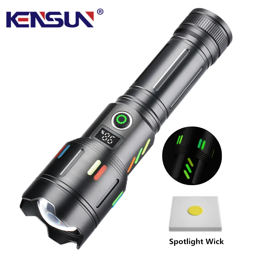 

Super Bright Spotlight LED Flashlight With Luminous Strips Type-C USB Charging Zoomable High Lumens Outdoor Emergency Torch