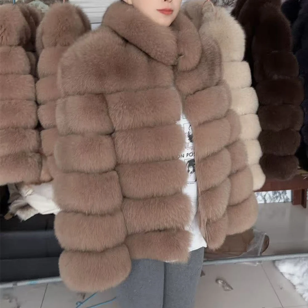 QUEENTINA Winter New Women's Cold Real Fox Fur Coat With Collar Especially Overcoat Leather Female Natural Plus Size 2023 Luxury