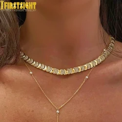 2025 New Geometric Round Moon Shaped Link Chain Necklace Gold Color Cubic Zirconia CZ Paved Choker for Women Jewelry