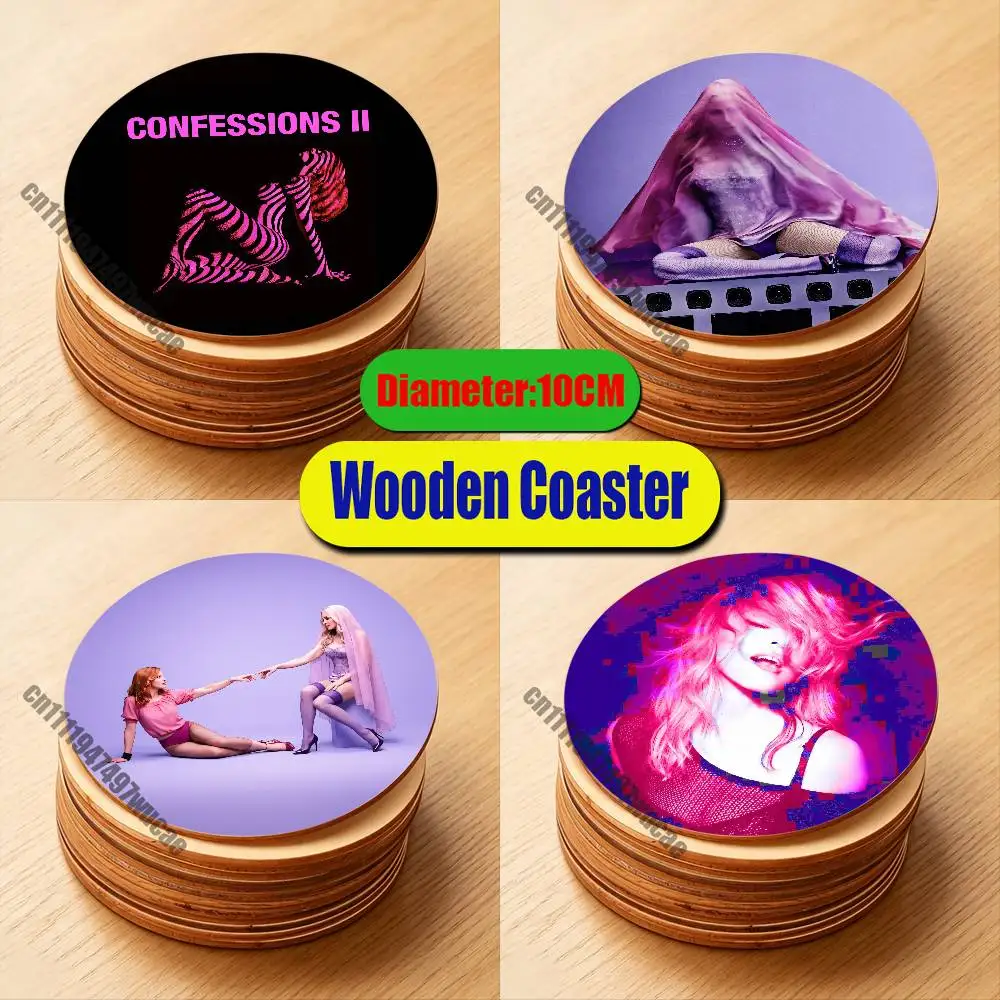For M-Madonna Confessions II 2 Coaster Cover Wine Water Coffee Tea Cup Glass Mat Custom Wood Round Non Fouling