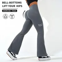 Pantalones acampanados ajustados para mujer, mallas de cintura cruzada, sin costuras, para gimnasio, correr, ciclismo, tejido, Yoga, elásticos, levantamiento de glúteos, pantalones de cintura alta