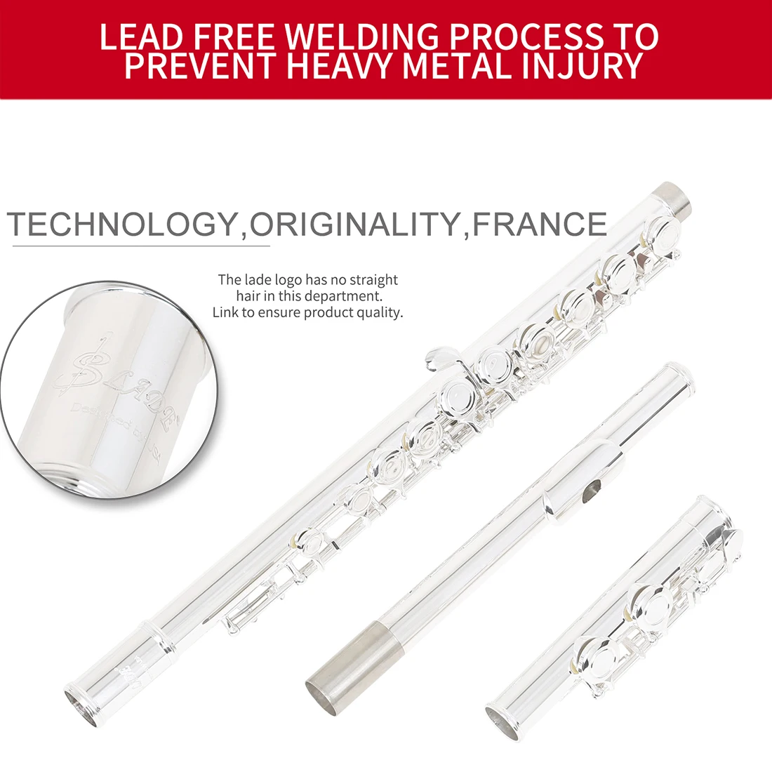 슬레이드 플루트 실버 도금/니켈 도금 16개 클로즈드 오픈 홀 C키 플루트 부품 포함 목관악기 초보자용 박스 세트