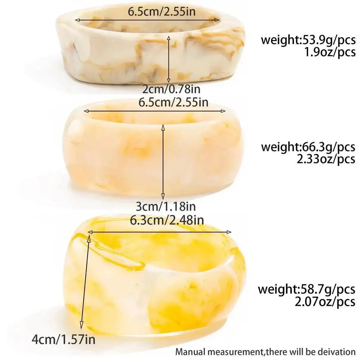 SHIXIN 3 أنماط البوهيمي سميكة الراتنج الاكريليك سوار للنساء أنيقة تكويم غير النظامية واسعة الإسورة سوار مجوهرات الحفلات