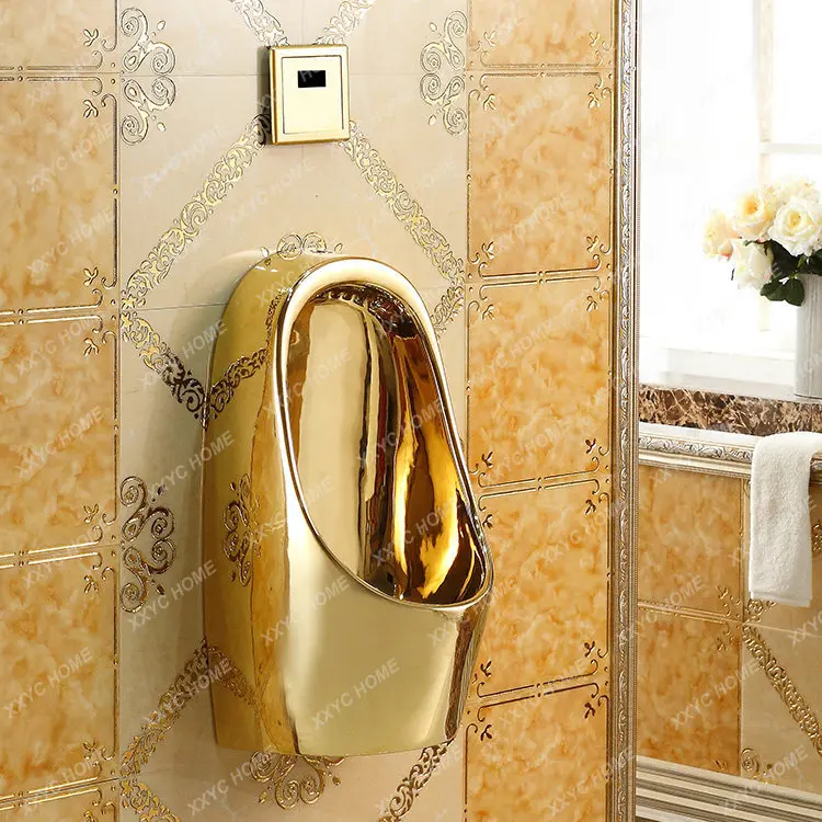 A  Wall-mounted intelligent automatic sensor gold urinal, men's wall-mounted urinal, ceramic KTV urinal