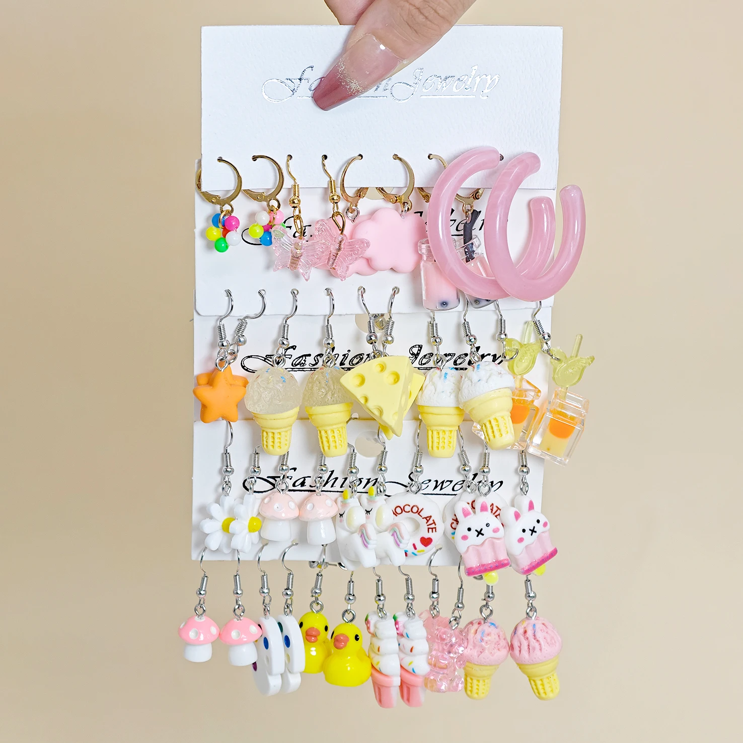 

42pcs Colorful Resin Earrings Set Women Daisy Mushroom Cloud Cheese Butterfly Cute Playful Trendy Lightweight Accessories