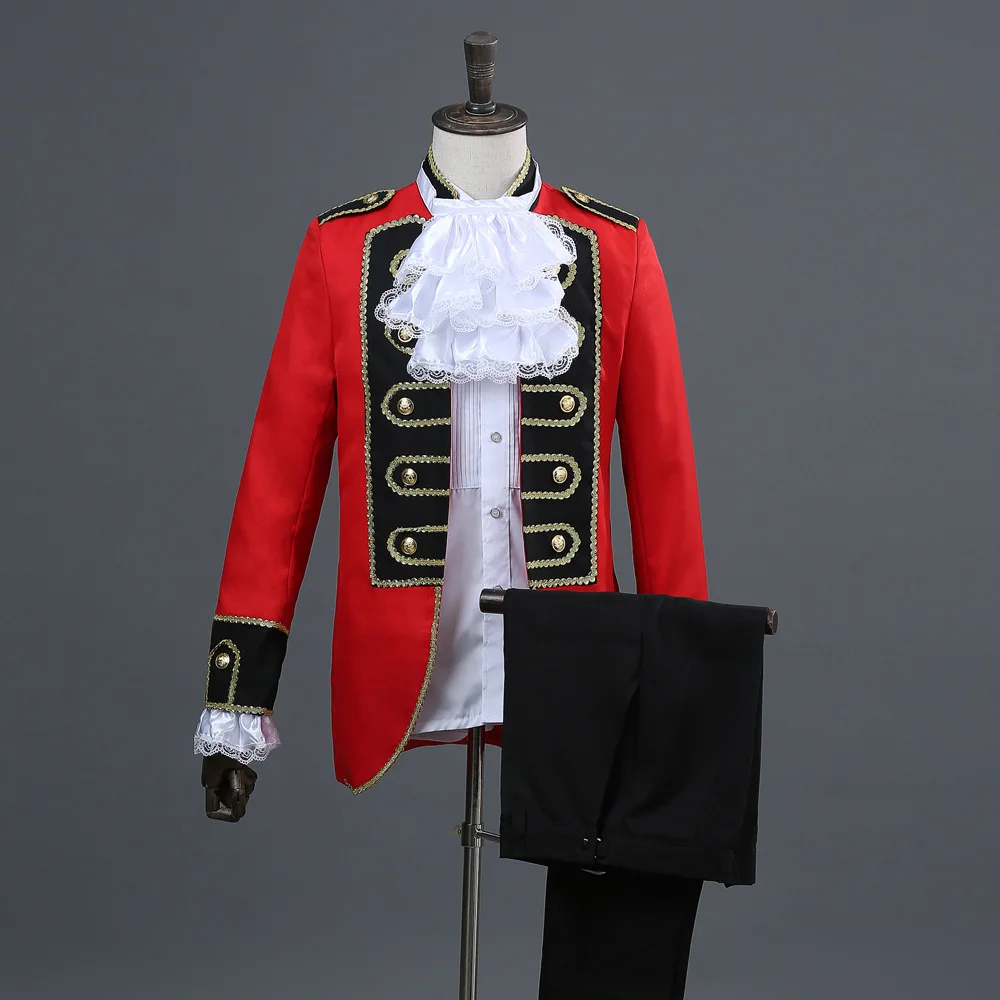 

Men Suit Europe Red Court Outfit Costumes Gentleman Military Uniforms Costume for The Show Men Red Prince's Suit
