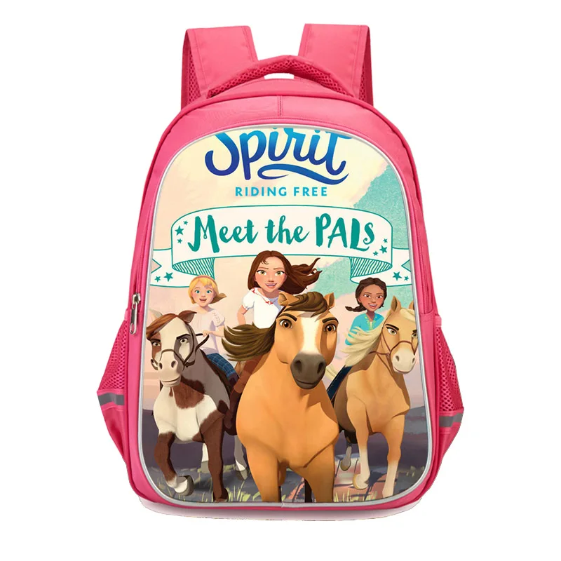 DIY Pink Cartoon Spirit riding free School Backpack with Double Zipper Pocket for Girls ,16in Custom Personalized School Bags