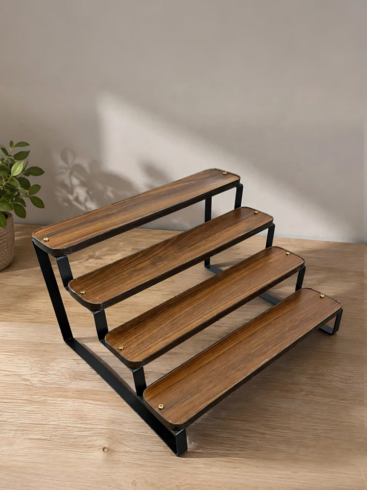Multi-Layer Display Shelf Desktop Organizer Home Use Hierarchy Minimalist Step Shape Storage Rack Iron Material Simple Style