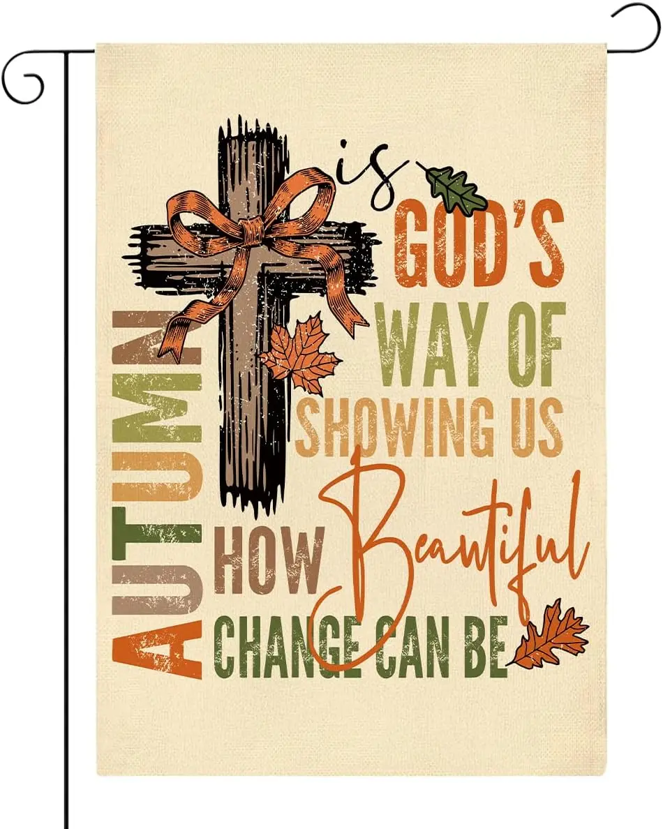 Fall Garden Flag for Outside, Autumn Christian Garden Flags 12x18 Inch Double Sided, Fall Religion Thanksgiving Holiday Flag SSL
