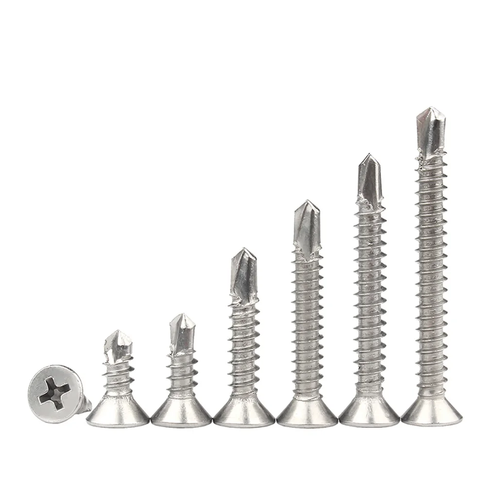 M3.5-M6.3 410Stainless Steel Drill Tail Dovetail Screws Cross Countersunk Flat Head Self Tapping Fasteners For Metal Wood Fixing