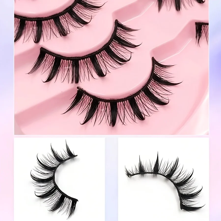 7 pairs of manga-style false eyelashes, including fluffy soft, natural length, and curled options, reusable for various occasion