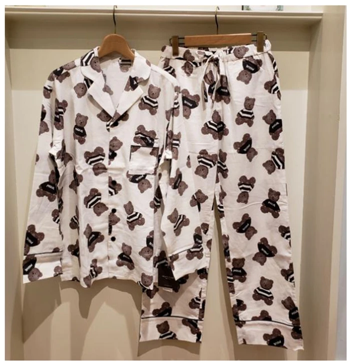 Japan Pique Bear Printed Cotton Sanded Lounge Wear Peach Skin Pajamas GP Home Wear Night  Shirt Style Sleepwear