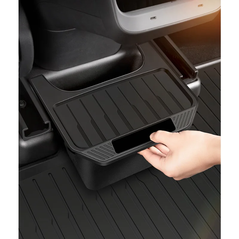 Storage Box for Tesla Model Y Rear Center Console TPE Organizer Box with Cover Trash Can Under Seat Auto Accessories 2021-2023