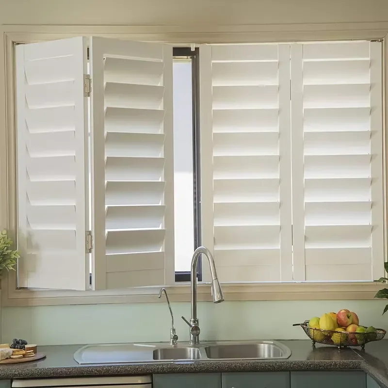 Premium Tier on Tier Window Shutters Split Panels Louvred Daylight Control Interior Shutters for Window