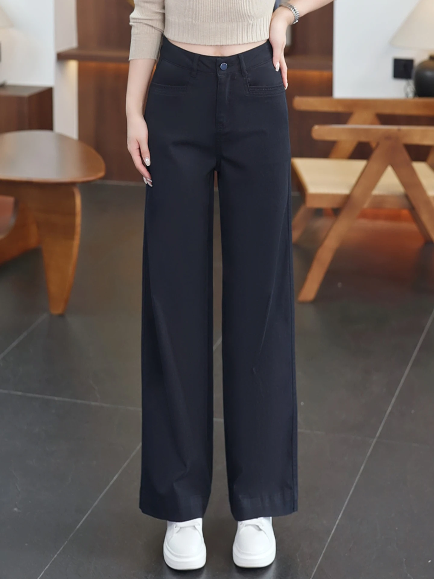 

High Waist Loose Fit Slim Wide Leg Denim Jeans Women's Casual Straight Cut Cotton Pants Spring Autumn New Style