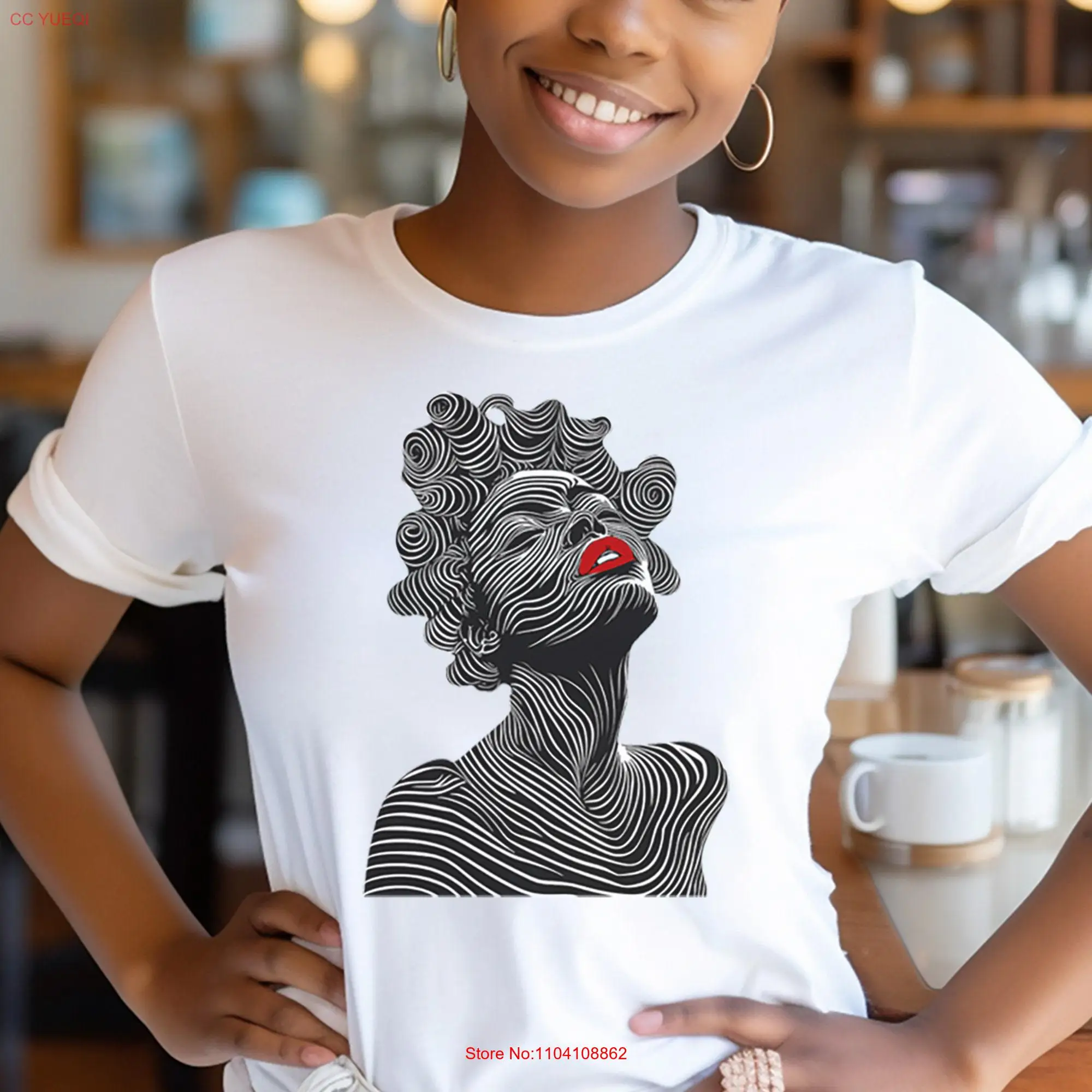 Afrocentric Bantu Knots T Shirt Black White Line Art Women Natural Hair Style Afro African American Abstract Girl