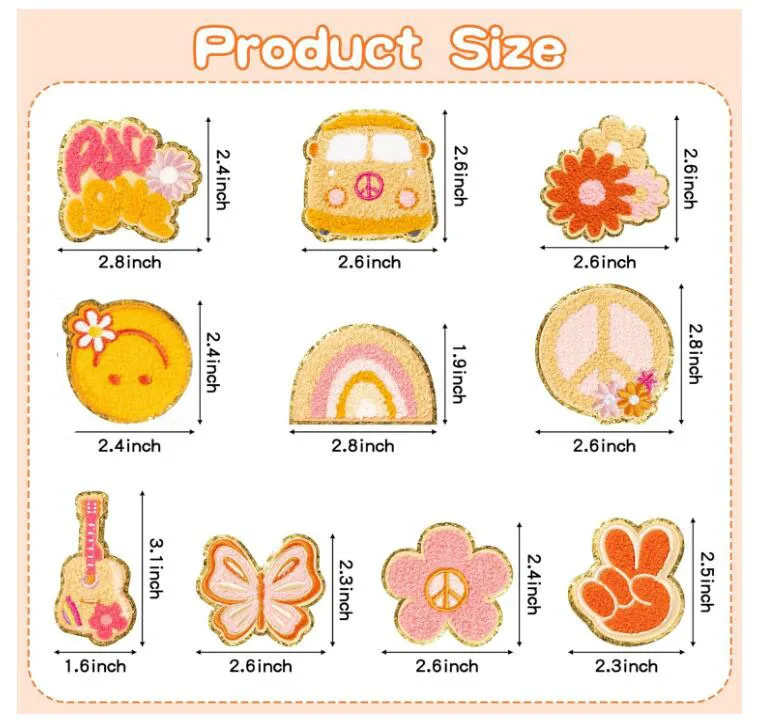 10Pcs Hippie Retro Chenille Iron on Patches Kids Knee Repair Patches Kit Sew on Embroidered Applique for Backpack Clothes Hats