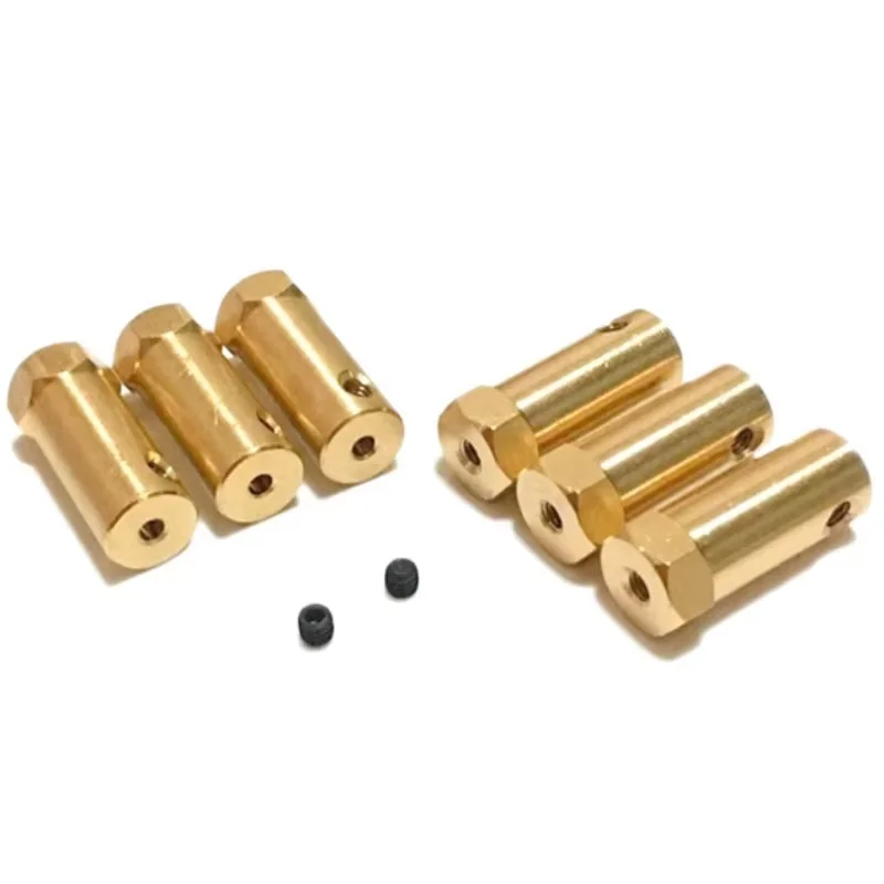 Brass Hex Coupling for Robot Car Wheel Tire Connector, DC Geared Motor Shaft Adapter, DIY Model Building Accessories, 3-8mm Bore