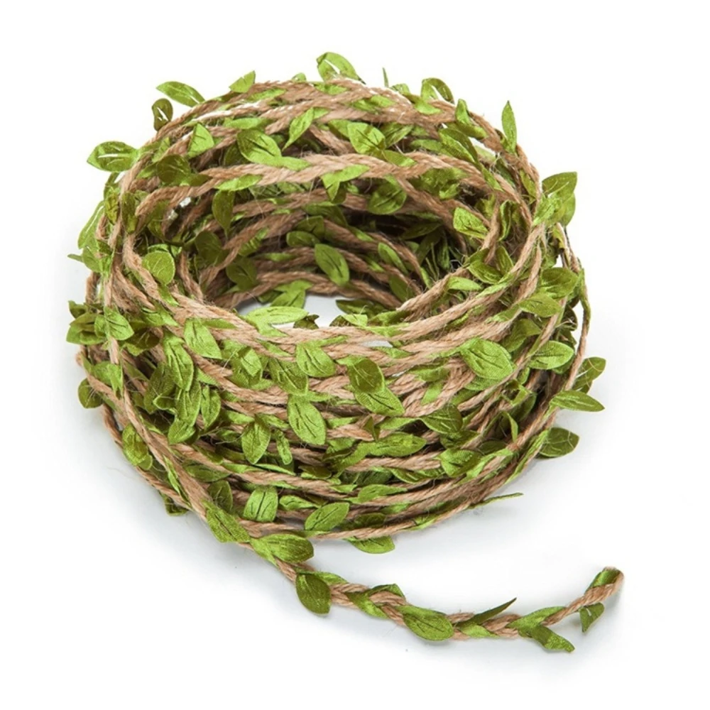 

5m/10m Simulation Green Leaves Weaving Hemp Rope DIY Wedding Birthday Wedding Decoration Rattan Gift Bouquet Packaging Rope 5mm