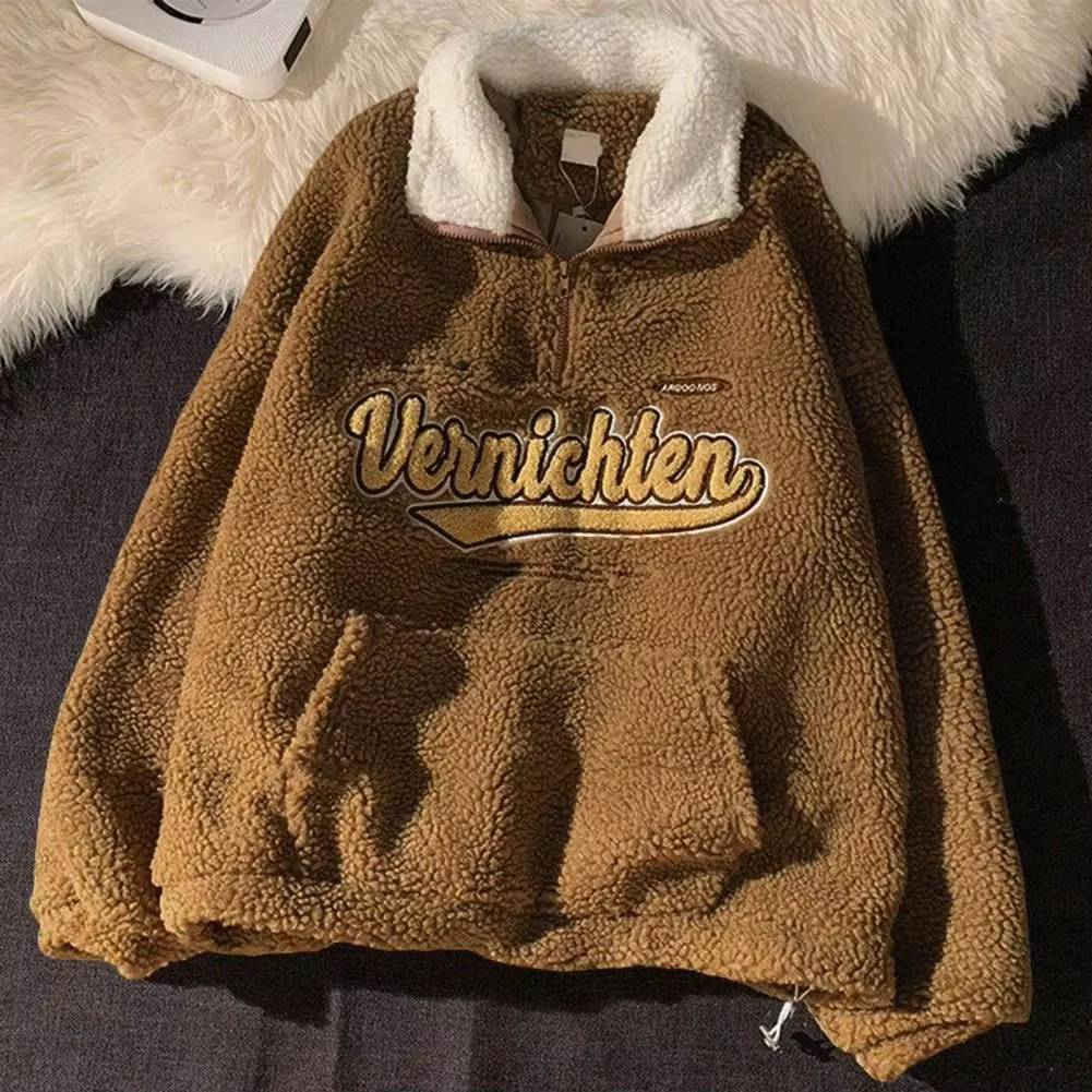 Women Sweatshirt Winter Vintage Punk Retro Fashion Velvet Thick Polar Fleece Jacket Women American Vintage Women Sweatshirt