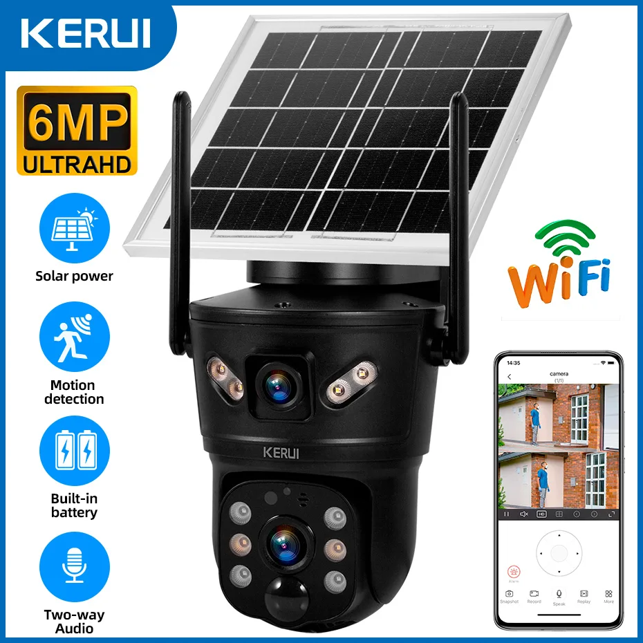 

KERUI Outdoor 6MP Solar IP Camera WIFI Version Solar Panel Waterproof Dual Lens Camera Home Security Surveillance CCTV Video