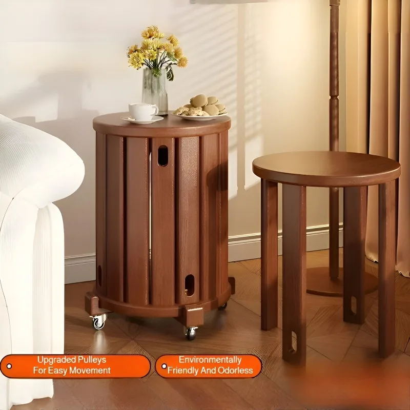 4pcs Foldable Stool Household Solid Wood Stackable Round Stools New Chinese Style Living Room Low Stools Bedroom Dressing Stool